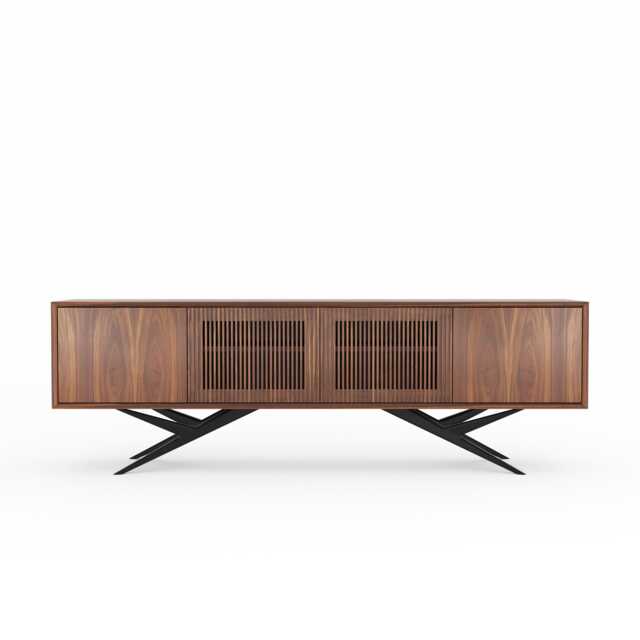 Walnut Long Sideboard Tv Stand With Slatted Door - Mid Century Modern Lowboard Media Console - image 1