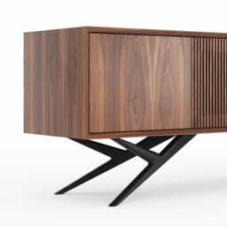 Walnut Long Sideboard Tv Stand With Slatted Door - Mid Century Modern Lowboard Media Console - thumbnail 3