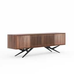 Walnut Long Sideboard Tv Stand With Slatted Door - Mid Century Modern Lowboard Media Console - thumbnail 2