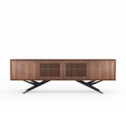 Walnut Long Sideboard Tv Stand With Slatted Door - Mid Century Modern Lowboard Media Console - thumbnail 1