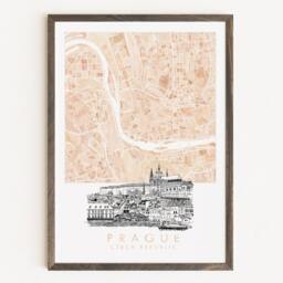 Prague Watercolor Map & Architectural Sketch Print Czech Republic City Block Plan - Art Print Wedding Graduation Travel Gift - thumbnail 1