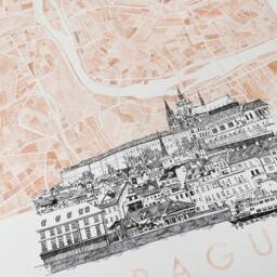 Prague Watercolor Map & Architectural Sketch Print Czech Republic City Block Plan - Art Print Wedding Graduation Travel Gift - thumbnail 2