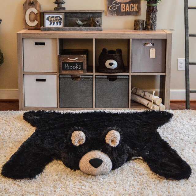 Black Bear Rug in Faux Fur For Woodland Animal Nursery - image 1