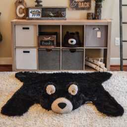 Black Bear Rug in Faux Fur For Woodland Animal Nursery - thumbnail 1