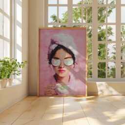 Spa Girl Wall Art - Pink Self Care Poster With Cucumber Eye Mask, Tea Cup & Towel Wrap, Modern Glam Bathroom Or Bedroom Decor Print - thumbnail 2