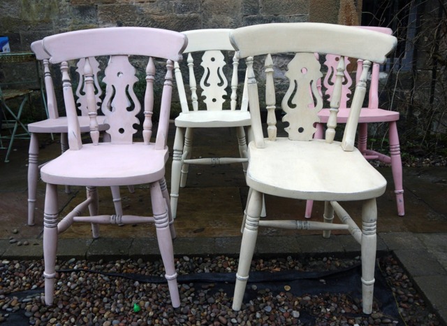 Antique Finish Distressed Mismatched Vintage Dining Chairs in Annie Sloan Chalk Paint - Painted To Order - image 1