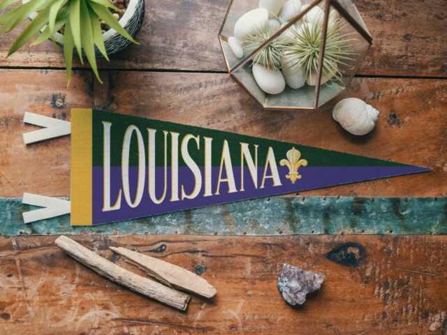 Louisiana Felt Pennant - Handcrafted Bayou Home Decor. Cajun Creole Souvenir. Jazz Wall Art. Unique Mardi Gras Gift. Usa Handmade - image 1