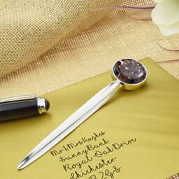 Encapsulated Black Salt 8Th Anniversary Letter Opener With Personalised Engraved Message On Back - thumbnail 1