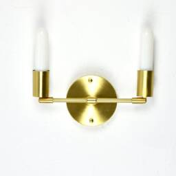 Black & Brass Double Hinge Arm Wall Sconce - Custom Finish & Led Or Antique Bulbs Milk White Tube Two Lamp Fixture Adjustable - thumbnail 2