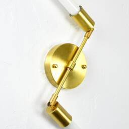 Black & Brass Double Hinge Arm Wall Sconce - Custom Finish & Led Or Antique Bulbs Milk White Tube Two Lamp Fixture Adjustable - thumbnail 3