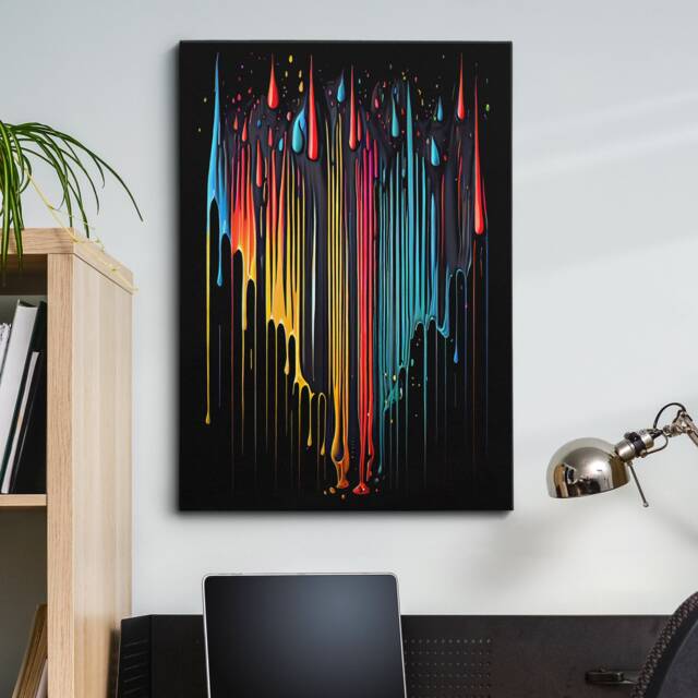 Colourful Dripping Paint Splatter Abstract Oil Painting Style Wall Art, Framed Canvas Poster Print, Home Kitchen Office Room Decor, Gifts - image 1