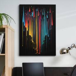 Colourful Dripping Paint Splatter Abstract Oil Painting Style Wall Art, Framed Canvas Poster Print, Home Kitchen Office Room Decor, Gifts - thumbnail 1