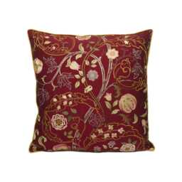 William Morris - Mary Isobel Embroideries Wine/Rose Contrast Piped Cushion Cover Throw Pillow Designer Home Decor - thumbnail 2