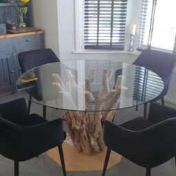 Handmade Driftwood Dining Table With Glass Top, Scottish Coastal Furniture, 100 cm Glass Top Included. Sits 4 People . Harris Table - thumbnail 3