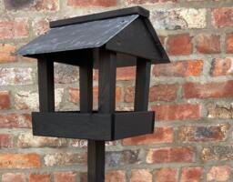 Wooden Bird Table Slate Roof Feeding Station Feeder Wild Garden Black Birds