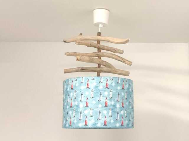 Driftwood Lighthouse Pendant Light - Seaside Chandelier Coastal Decor Lighting Handmade Beach House - image 1