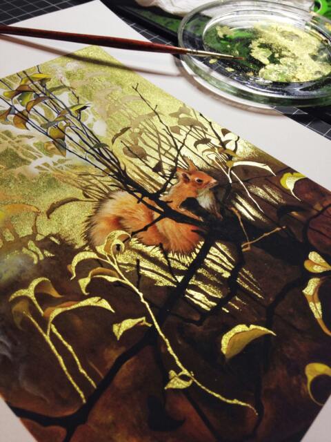 The Red Squirrel - Golden Edition Fine Art Print Gold Leaf Metallic - image 1