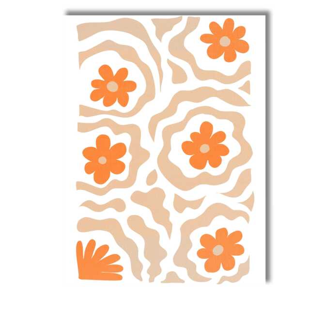 Abstract Orange Floral Cut Paper Collage Pattern Canvas Wall Art Print Decor Picture Ready To Hang - image 1