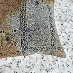 Handmade Hmong Hemp Pillow Cover Rustic Block Print, Brown & Blue - 18x18 - thumbnail 4