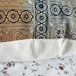 Handmade Hmong Hemp Pillow Cover Rustic Block Print, Brown & Blue - 18x18 - thumbnail 3
