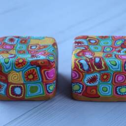 Millefiori Polymer Clay Tea Candle Holders Set Jewish Holiday Decor - thumbnail 2