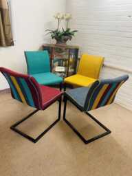 4 Modern Italian Dining Room Chairs Newly Reupholstered in Multicoloured Fabric