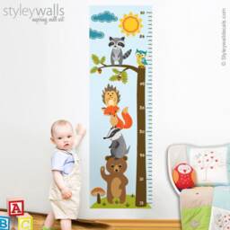 Forest Animals Growth Chart Wall Decal, Kids Room Sticker, Height Bear Fox Owl Nursery Decor - thumbnail 2
