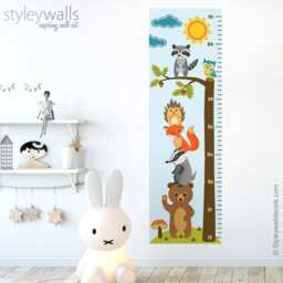 Forest Animals Growth Chart Wall Decal, Kids Room Sticker, Height Bear Fox Owl Nursery Decor - thumbnail 3