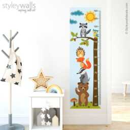 Forest Animals Growth Chart Wall Decal, Kids Room Sticker, Height Bear Fox Owl Nursery Decor - thumbnail 4