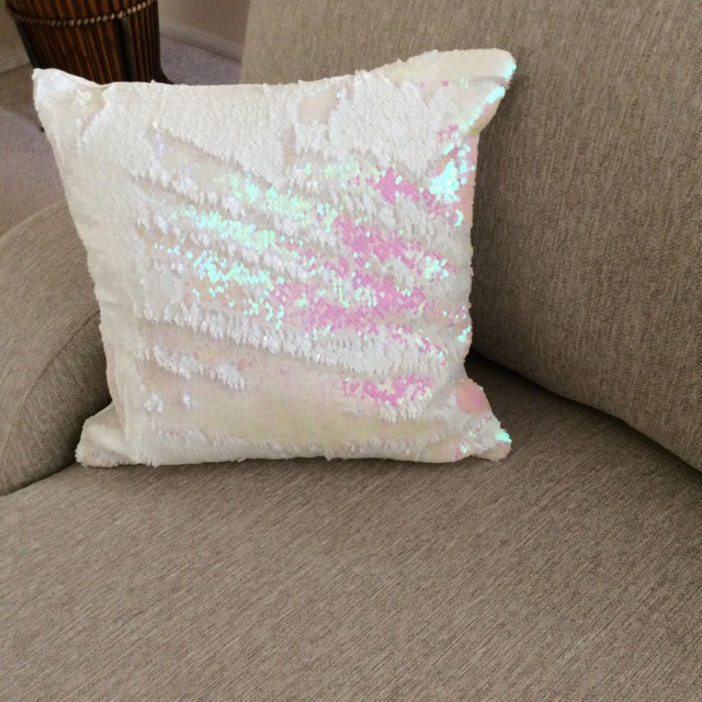 White Mermaid Sequin Pillow Cover, Reversible Pillow, Iridescent White Throw Decorative Teen Pink And - image 1