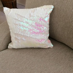 White Mermaid Sequin Pillow Cover, Reversible Pillow, Iridescent White Throw Decorative Teen Pink And - thumbnail 1