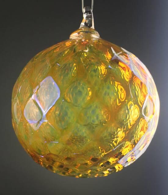 Hand Blown Glass Christmas Ornament in Yellow, Green, & Silver - image 1