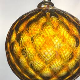 Hand Blown Glass Christmas Ornament in Yellow, Green, & Silver - thumbnail 2