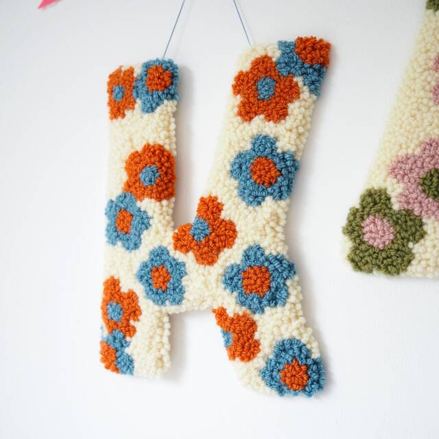 Blue & Orange Custom Letter Nursery Wall Hanging With Daisy Flowers - image 1