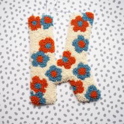 Blue & Orange Custom Letter Nursery Wall Hanging With Daisy Flowers - thumbnail 3
