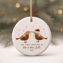 Personalised Couple First Christmas Married Ornament - Our 1st Xmas As Wedding Gift Kissing Robins - thumbnail 1