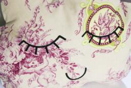 Cloud Cushion Soft Cotton Ecru Printed Romantic Cherubs Floral Pattern Embroidered Serene Face Too Cute Black Yarn Handmade