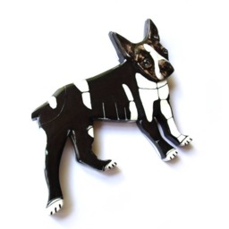 Handmade Boston Terrier Wall Sculpture Ceramic & Wood Dog Art - thumbnail 2