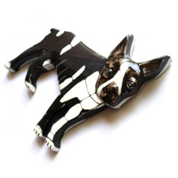 Handmade Boston Terrier Wall Sculpture Ceramic & Wood Dog Art - thumbnail 3