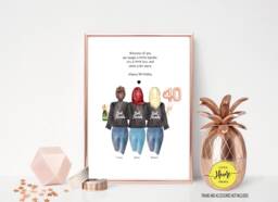 Personalised 40Th Birthday Friendship Print Three Friends Portrait - thumbnail 1