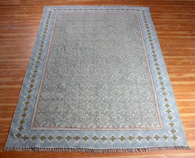 Hand Block Print Cotton Rug - Floral Medallion Area Bohemian - image 1