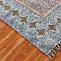 Hand Block Print Cotton Rug - Floral Medallion Area Bohemian - thumbnail 2