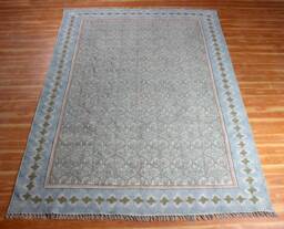 Hand Block Print Cotton Rug - Floral Medallion Area Bohemian - thumbnail 1