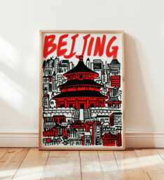 Beijing Poster, Modern Pop Art Print, City Wall Art, Bold Red Typography Artwork, Temple Illustration, Chinese Urban Travel Home Decor - thumbnail 1