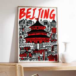 Beijing Poster, Modern Pop Art Print, City Wall Art, Bold Red Typography Artwork, Temple Illustration, Chinese Urban Travel Home Decor - thumbnail 2