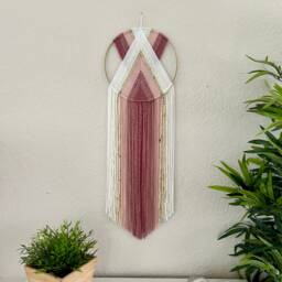 Pink & White Yarn Wall Hanging, Nursery Decor, Macrame Art, Boho Tapestry, Handmade Hangings, Dorm Art - thumbnail 1