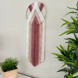 Pink & White Yarn Wall Hanging, Nursery Decor, Macrame Art, Boho Tapestry, Handmade Hangings, Dorm Art - thumbnail 2