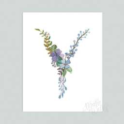 Floral Letter Y Art Print Hand-Painted Botanical Initial - thumbnail 2