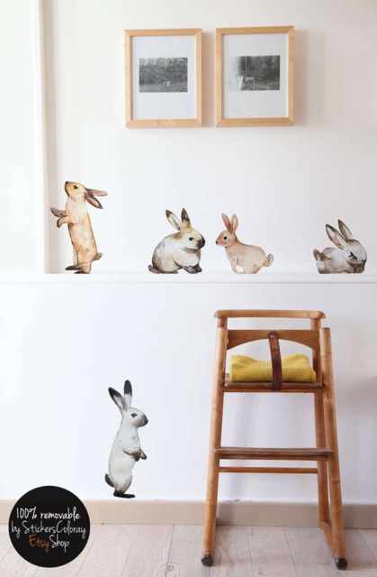 Bunnies Wall Decal, Repositionable Decor For Children, Cute Reusable Sticker, Removable Bunny Rabbit Decal #16W - image 1