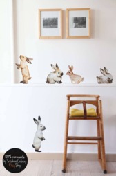 Bunnies Wall Decal, Repositionable Decor For Children, Cute Reusable Sticker, Removable Bunny Rabbit Decal #16W - thumbnail 1